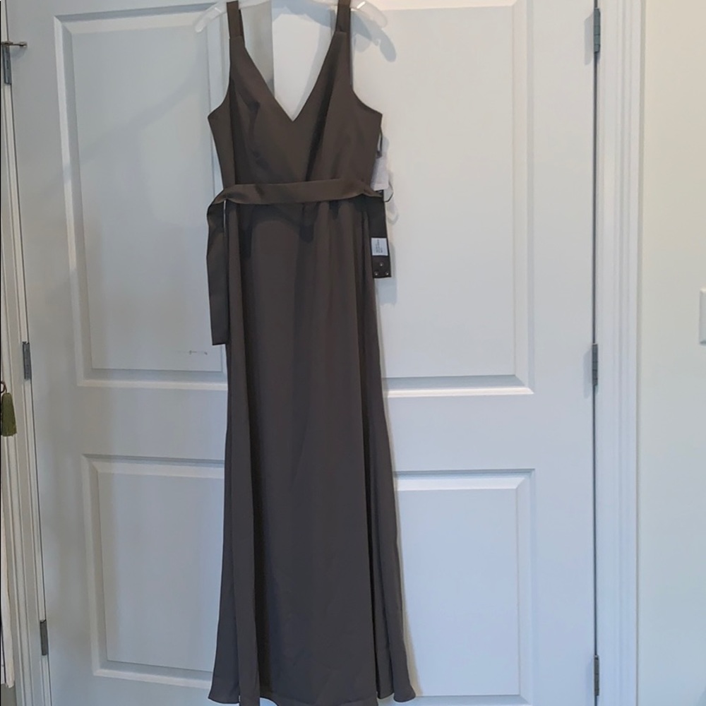 Vera Wang Long V Neck Gown with Open Back
